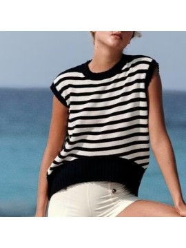 Women Clothing Summer Casual Office Striped Knitted Vest