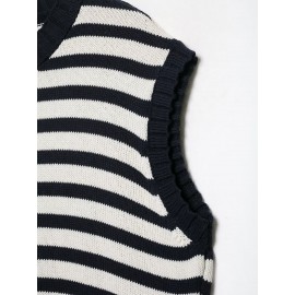 Women Clothing Summer Casual Office Striped Knitted Vest