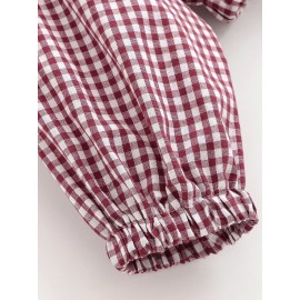 Women Clothing Simple Casual Long Sleeve Stand Collar Adjustable Lace up Plaid Coat