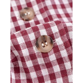 Women Clothing Simple Casual Long Sleeve Stand Collar Adjustable Lace up Plaid Coat