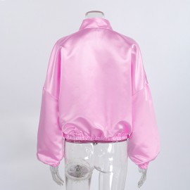 Fall Chinese Satin Coat Women Stand Collar Buckle Loose Lantern Sleeve National Design All Matching Top