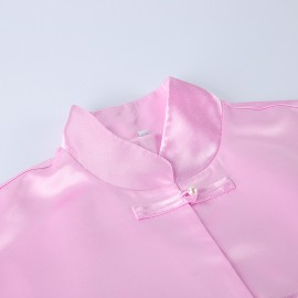 Fall Chinese Satin Coat Women Stand Collar Buckle Loose Lantern Sleeve National Design All Matching Top