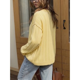 Autumn Winter Fresh Korean Solid Color Rib Fabric Sweater Coat for Women