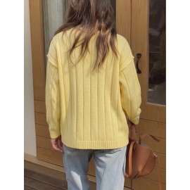 Autumn Winter Fresh Korean Solid Color Rib Fabric Sweater Coat for Women