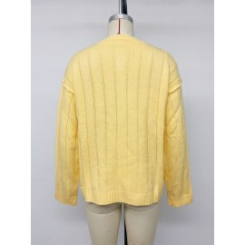 Autumn Winter Fresh Korean Solid Color Rib Fabric Sweater Coat for Women