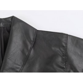 Women Clothing Autumn Winter Casual Long Sleeved Collared Faux Leather Buckle Coat