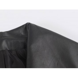 Women Clothing Autumn Winter Casual Long Sleeved Collared Faux Leather Buckle Coat