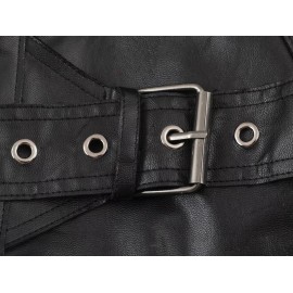 Women Clothing Autumn Winter Casual Long Sleeved Collared Faux Leather Buckle Coat