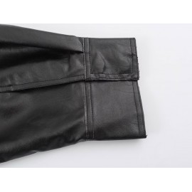 Women Clothing Autumn Winter Casual Long Sleeved Collared Faux Leather Buckle Coat