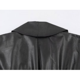 Women Clothing Autumn Winter Casual Long Sleeved Collared Faux Leather Buckle Coat