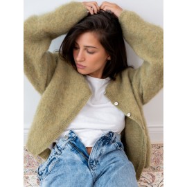 Wind Women Wool Cardigan Spring Autumn Loose round Neck Knitted Short Coat Soft Long Sleeve Sweater