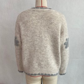 Floral Knitted Cardigan Frayed Neckline Single Breasted Three Dimensional Floral Coat Fresh