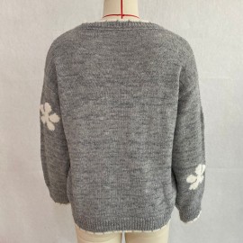 Floral Knitted Cardigan Frayed Neckline Single Breasted Three Dimensional Floral Coat Fresh