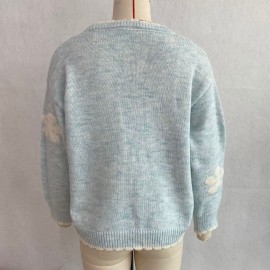 Floral Knitted Cardigan Frayed Neckline Single Breasted Three Dimensional Floral Coat Fresh