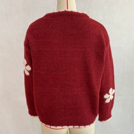 Floral Knitted Cardigan Frayed Neckline Single Breasted Three Dimensional Floral Coat Fresh