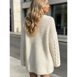 Round Neck Long Pattern Twisted Dress Sweater Twist Knitted Sweater Autumn Winter Loose Sweater