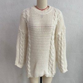 Round Neck Long Pattern Twisted Dress Sweater Twist Knitted Sweater Autumn Winter Loose Sweater
