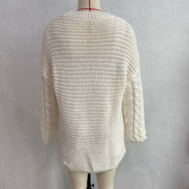 Round Neck Long Pattern Twisted Dress Sweater Twist Knitted Sweater Autumn Winter Loose Sweater