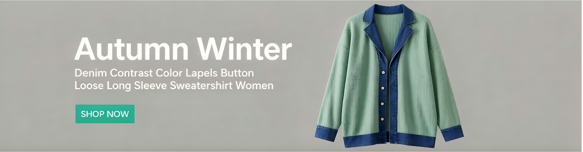 Autumn Winter Denim Contrast Color Lapels Button Loose Long Sleeve Sweatershirt Women