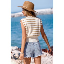 Golden Stripe White Sleeveless Knit Vest