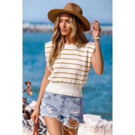 Golden Stripe White Sleeveless Knit Vest